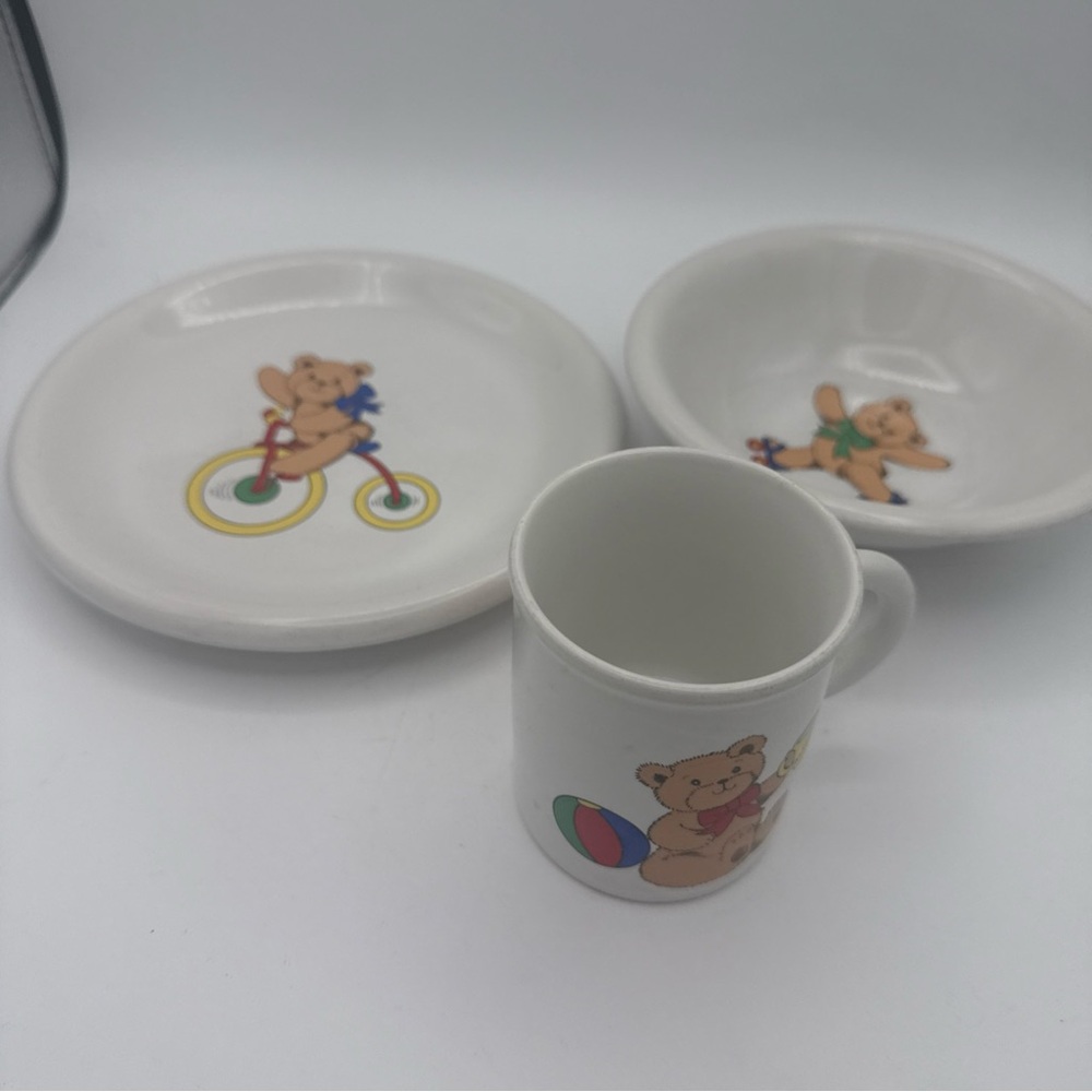 VTG 1985 Lillian Vernon Children’s 3 Pcs Ceramic Bear Dinner Set Japan